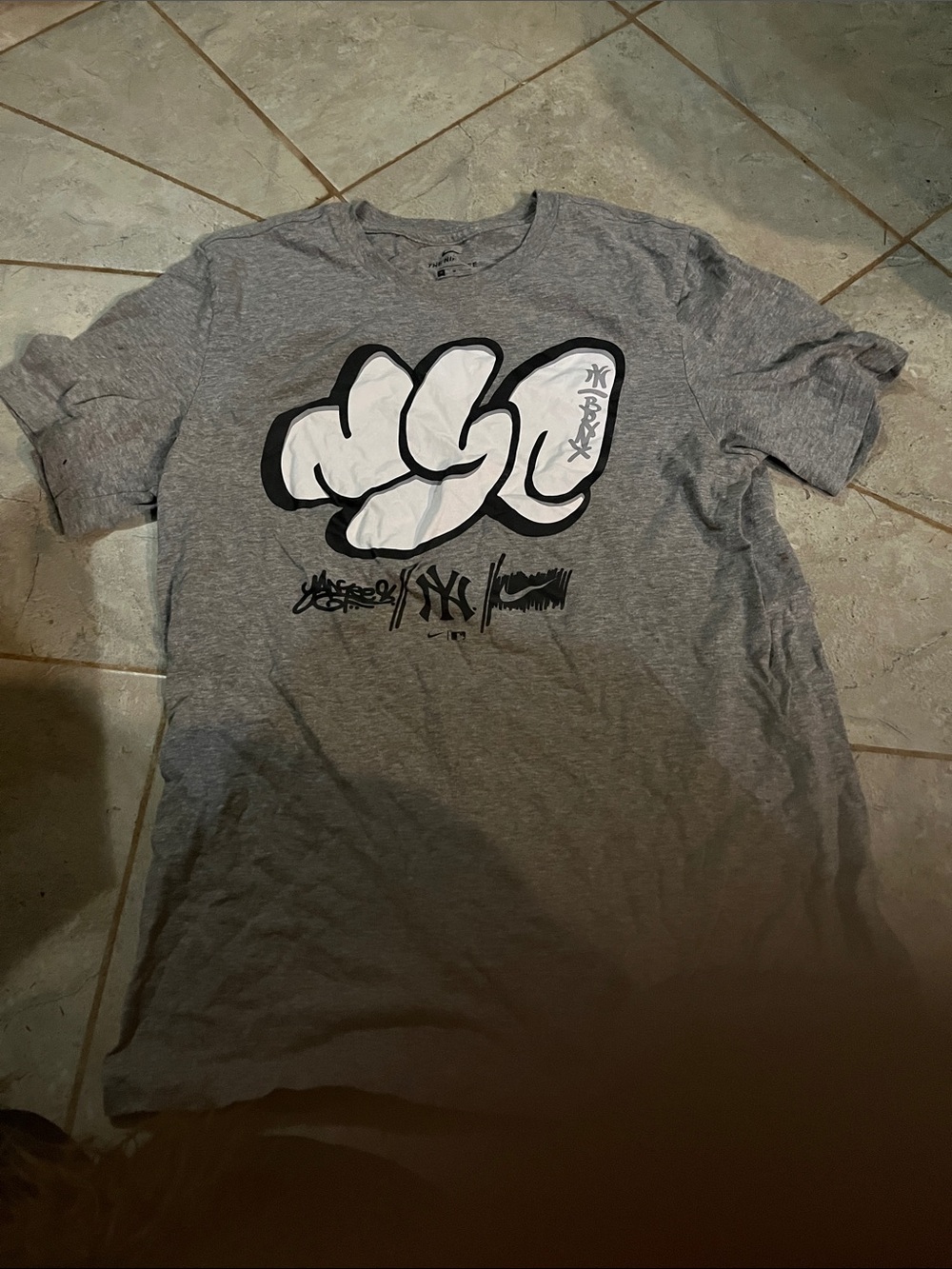 Gray Graphic Crewneck T-Shirt with White Bubble Print